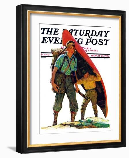 "Canoe Portage," Saturday Evening Post Cover, March 24, 1934-Eugene Iverd-Framed Giclee Print