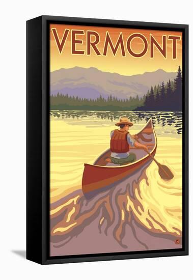 Canoe Scene - Vermont-Lantern Press-Framed Stretched Canvas