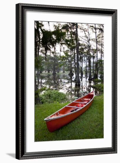 Canoe, Texas's Largest Natural Lake at Sunrise, Caddo Lake, Texas, USA-Larry Ditto-Framed Photographic Print