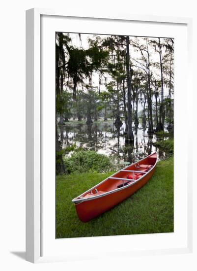 Canoe, Texas's Largest Natural Lake at Sunrise, Caddo Lake, Texas, USA-Larry Ditto-Framed Photographic Print