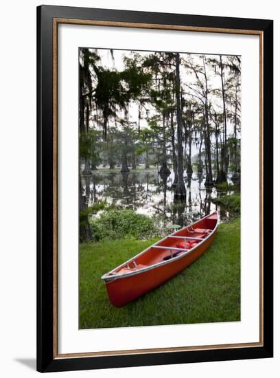 Canoe, Texas's Largest Natural Lake at Sunrise, Caddo Lake, Texas, USA-Larry Ditto-Framed Photographic Print