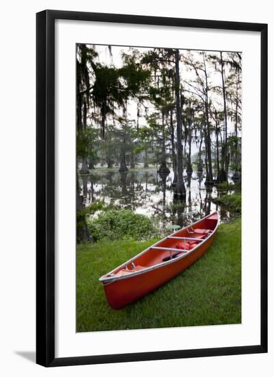 Canoe, Texas's Largest Natural Lake at Sunrise, Caddo Lake, Texas, USA-Larry Ditto-Framed Photographic Print