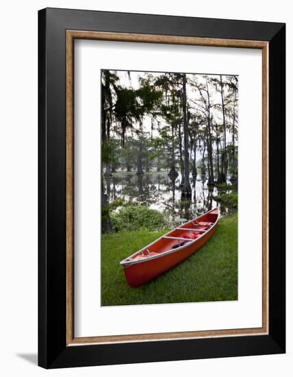 Canoe, Texas's Largest Natural Lake at Sunrise, Caddo Lake, Texas, USA-Larry Ditto-Framed Photographic Print