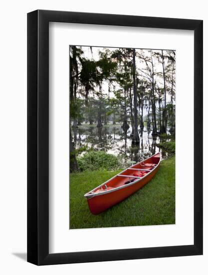 Canoe, Texas's Largest Natural Lake at Sunrise, Caddo Lake, Texas, USA-Larry Ditto-Framed Photographic Print