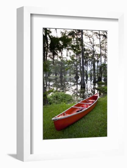 Canoe, Texas's Largest Natural Lake at Sunrise, Caddo Lake, Texas, USA-Larry Ditto-Framed Photographic Print