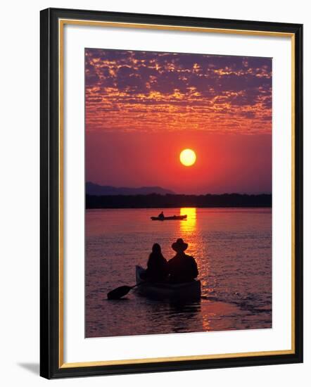 Canoeing at Sun Rise on the Zambezi River-John Warburton-lee-Framed Photographic Print