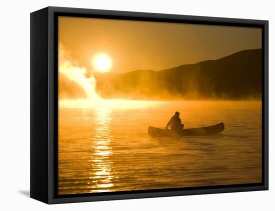 Canoeing in Lily Bay at Sunrise, Moosehead Lake, Maine, USA-Jerry & Marcy Monkman-Framed Premier Image Canvas