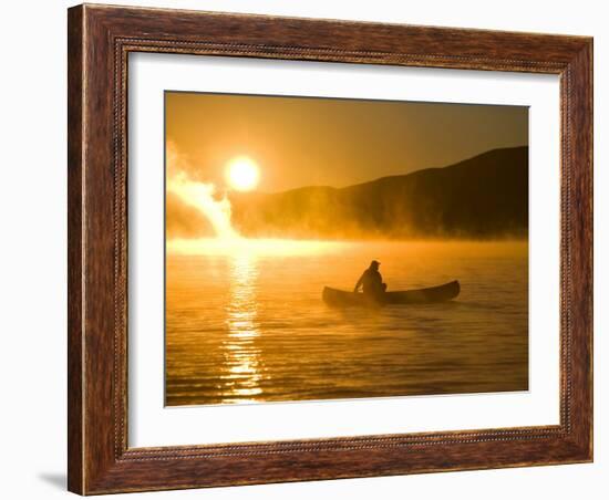 Canoeing in Lily Bay at Sunrise, Moosehead Lake, Maine, USA-Jerry & Marcy Monkman-Framed Photographic Print
