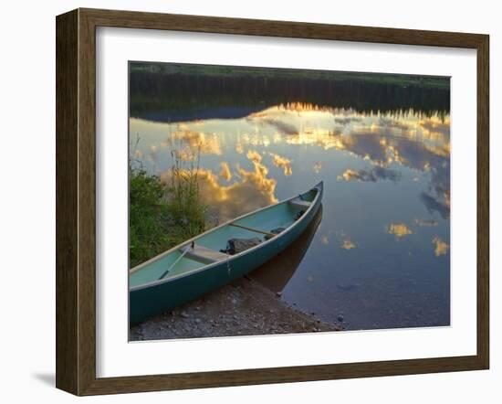 Canoeing on Rainy Lake at Sunset in the Lolo National Forest, Montana, Usa-Chuck Haney-Framed Photographic Print