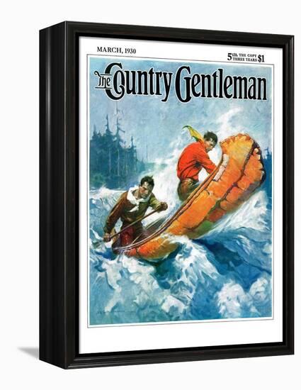 "Canoeing Through Rapids," Country Gentleman Cover, March 1, 1930-Frank Schoonover-Framed Premier Image Canvas