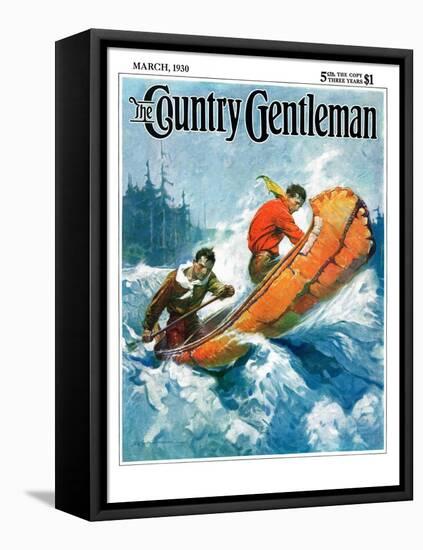 "Canoeing Through Rapids," Country Gentleman Cover, March 1, 1930-Frank Schoonover-Framed Premier Image Canvas