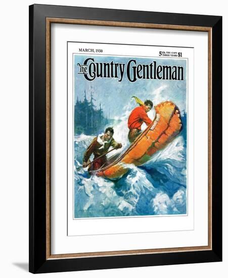 "Canoeing Through Rapids," Country Gentleman Cover, March 1, 1930-Frank Schoonover-Framed Giclee Print