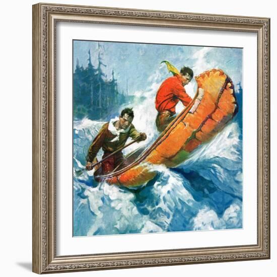 "Canoeing Through Rapids,"March 1, 1930-Frank Schoonover-Framed Giclee Print