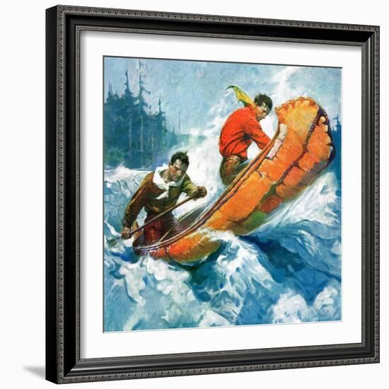 "Canoeing Through Rapids,"March 1, 1930-Frank Schoonover-Framed Premium Giclee Print