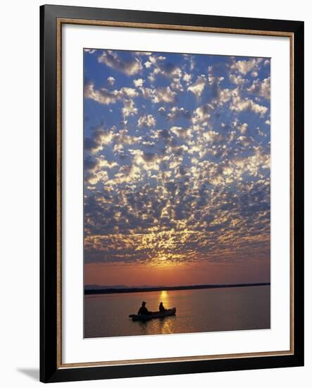 Canoeing under a Mackerel Sky at Dawn on the Zambezi River, Zambia-John Warburton-lee-Framed Photographic Print