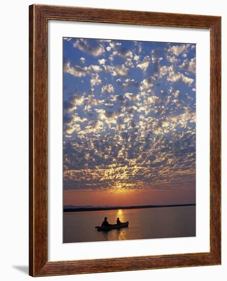 Canoeing under a Mackerel Sky at Dawn on the Zambezi River, Zambia-John Warburton-lee-Framed Photographic Print