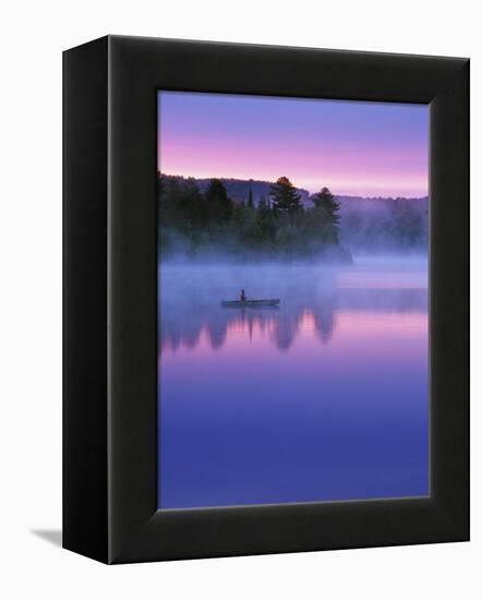 Canoeist on Lake at Sunrise, Algonquin Provincial Park, Ontario, Canada-Nancy Rotenberg-Framed Premier Image Canvas