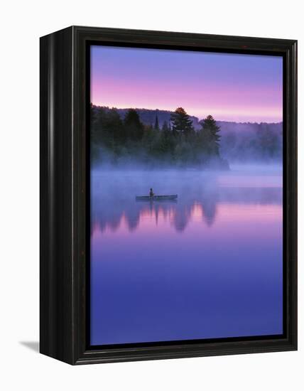 Canoeist on Lake at Sunrise, Algonquin Provincial Park, Ontario, Canada-Nancy Rotenberg-Framed Premier Image Canvas