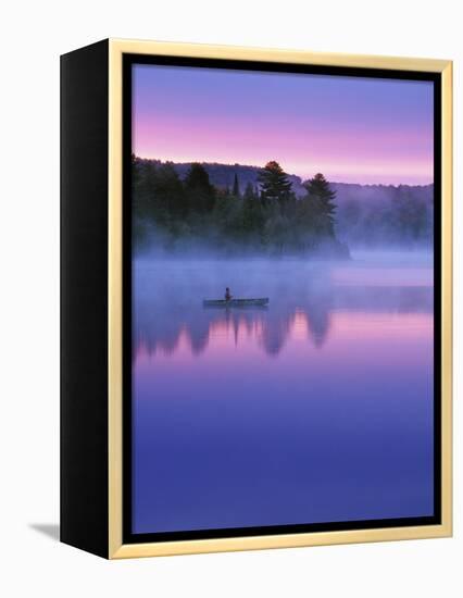 Canoeist on Lake at Sunrise, Algonquin Provincial Park, Ontario, Canada-Nancy Rotenberg-Framed Premier Image Canvas