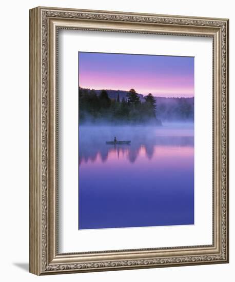 Canoeist on Lake at Sunrise, Algonquin Provincial Park, Ontario, Canada-Nancy Rotenberg-Framed Photographic Print