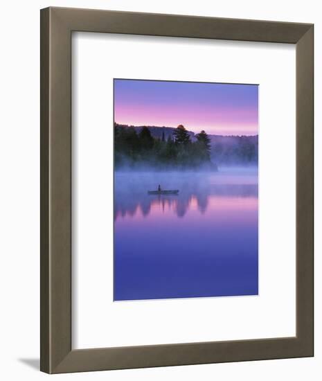 Canoeist on Lake at Sunrise, Algonquin Provincial Park, Ontario, Canada-Nancy Rotenberg-Framed Photographic Print