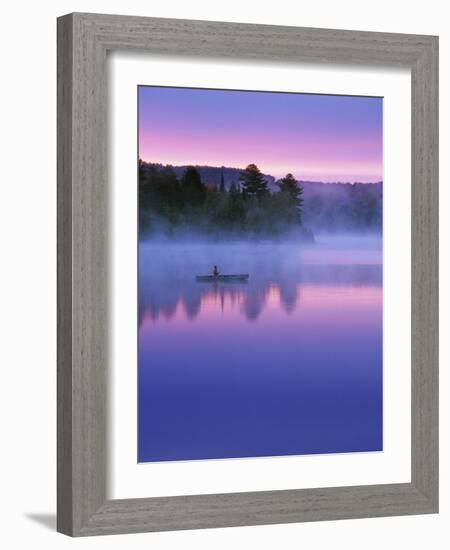 Canoeist on Lake at Sunrise, Algonquin Provincial Park, Ontario, Canada-Nancy Rotenberg-Framed Photographic Print