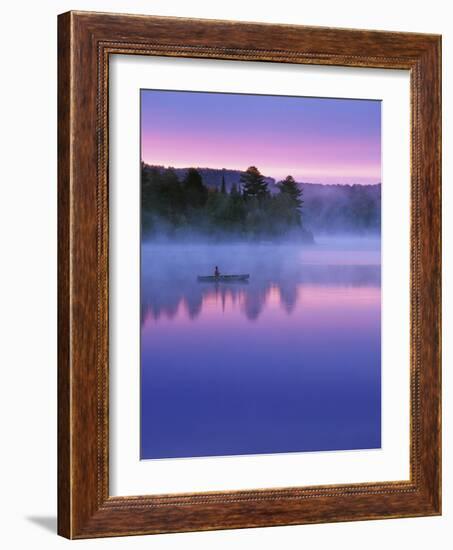 Canoeist on Lake at Sunrise, Algonquin Provincial Park, Ontario, Canada-Nancy Rotenberg-Framed Photographic Print