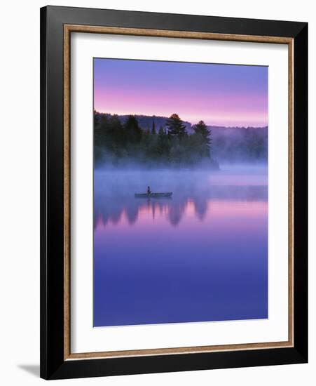 Canoeist on Lake at Sunrise, Algonquin Provincial Park, Ontario, Canada-Nancy Rotenberg-Framed Photographic Print