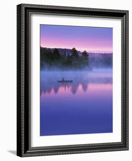 Canoeist on Lake at Sunrise, Algonquin Provincial Park, Ontario, Canada-Nancy Rotenberg-Framed Photographic Print