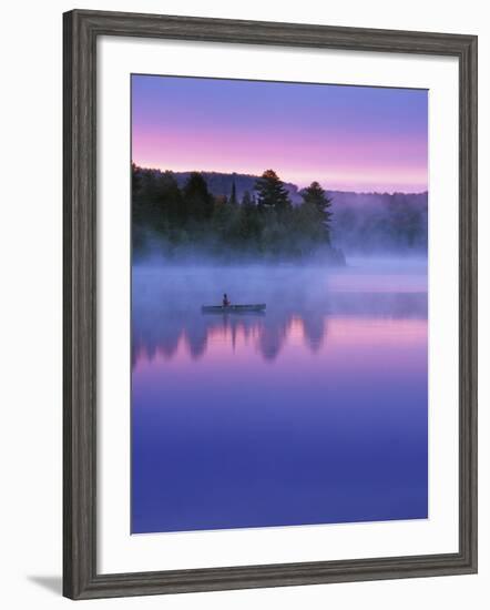 Canoeist on Lake at Sunrise, Algonquin Provincial Park, Ontario, Canada-Nancy Rotenberg-Framed Photographic Print