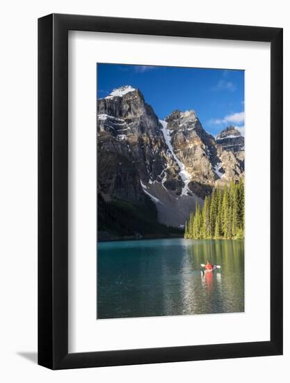 Canoeist paddling on Moraine Lake, Banff National Park, Alberta, Canada-Stefano Politi Markovina-Framed Photographic Print