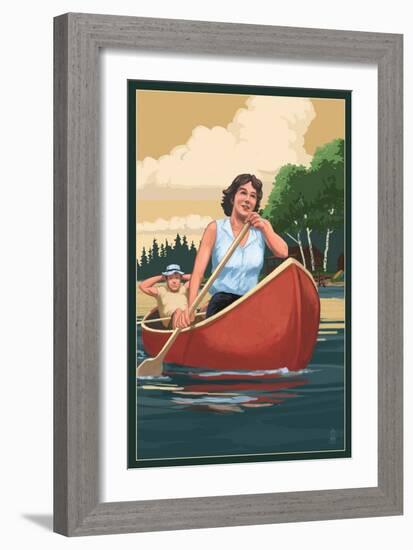 Canoers on Lake-Lantern Press-Framed Art Print