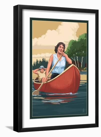 Canoers on Lake-Lantern Press-Framed Art Print