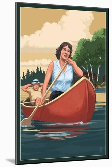 Canoers on Lake-Lantern Press-Mounted Art Print