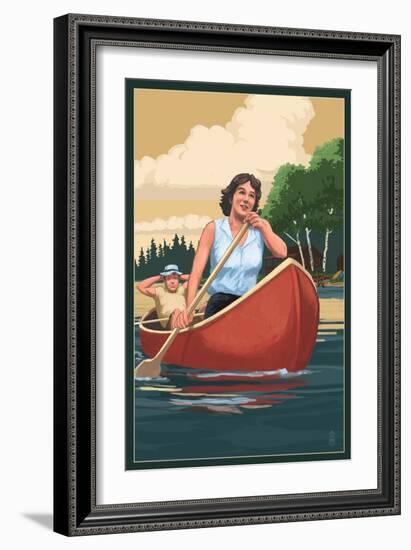 Canoers on Lake-Lantern Press-Framed Art Print