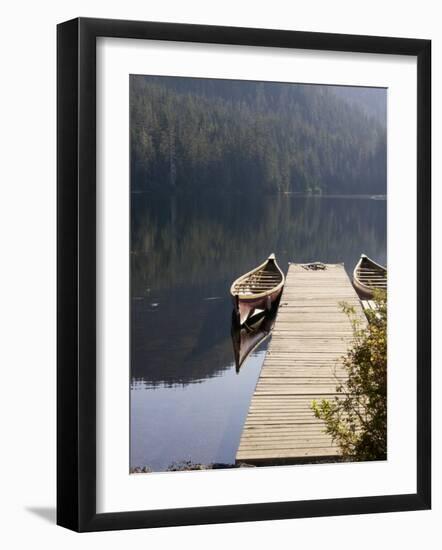 Canoes at Dock for Tours, Harriet Hunt Lake, Ketchikan, Alaska, USA-Savanah Stewart-Framed Photographic Print