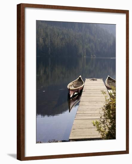 Canoes at Dock for Tours, Harriet Hunt Lake, Ketchikan, Alaska, USA-Savanah Stewart-Framed Photographic Print