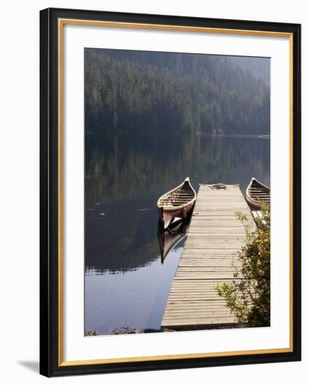 Canoes at Dock for Tours, Harriet Hunt Lake, Ketchikan, Alaska, USA-Savanah Stewart-Framed Photographic Print