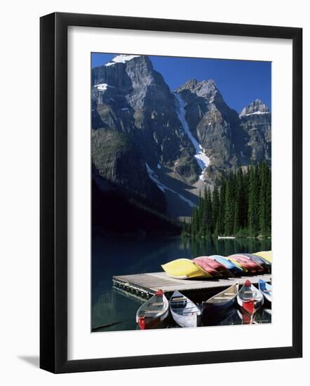 Canoes for Hire on Shore of Moraine Lake, Alberta, Canada-Ruth Tomlinson-Framed Photographic Print