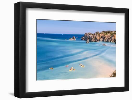 Canoes in the Turquoise Water of the Atlantic Ocean Surrounding Praia Dona Ana Beach, Lagos-Roberto Moiola-Framed Photographic Print