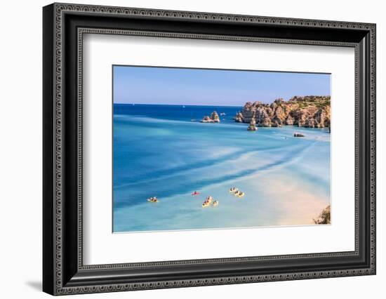 Canoes in the Turquoise Water of the Atlantic Ocean Surrounding Praia Dona Ana Beach, Lagos-Roberto Moiola-Framed Photographic Print