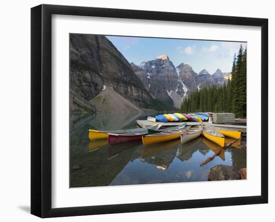 Canoes Moored on Moraine Lake, Banff National Park, UNESCO World Heritage Site, Alberta, Rocky Moun-Martin Child-Framed Photographic Print