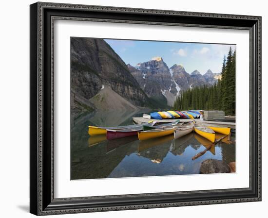 Canoes Moored on Moraine Lake, Banff National Park, UNESCO World Heritage Site, Alberta, Rocky Moun-Martin Child-Framed Photographic Print