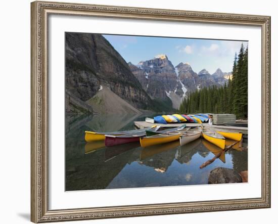 Canoes Moored on Moraine Lake, Banff National Park, UNESCO World Heritage Site, Alberta, Rocky Moun-Martin Child-Framed Photographic Print