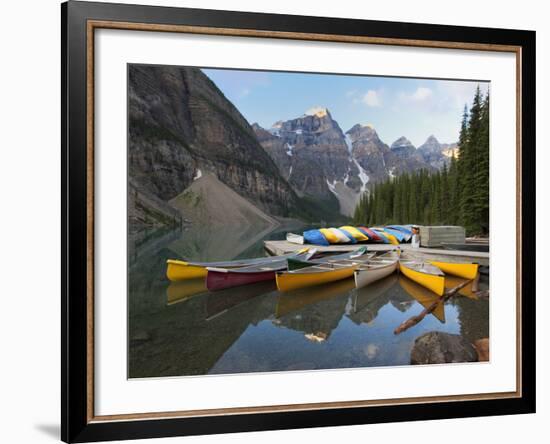 Canoes Moored on Moraine Lake, Banff National Park, UNESCO World Heritage Site, Alberta, Rocky Moun-Martin Child-Framed Photographic Print