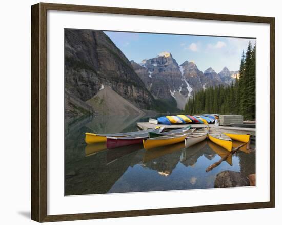 Canoes Moored on Moraine Lake, Banff National Park, UNESCO World Heritage Site, Alberta, Rocky Moun-Martin Child-Framed Photographic Print