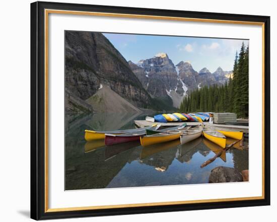 Canoes Moored on Moraine Lake, Banff National Park, UNESCO World Heritage Site, Alberta, Rocky Moun-Martin Child-Framed Photographic Print
