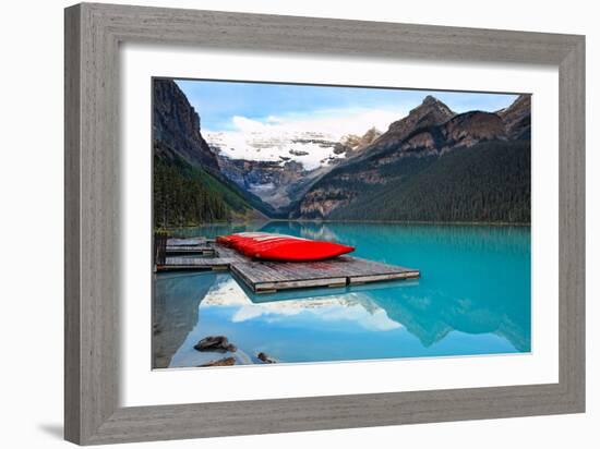 Canoes of Lake Louise, Alberta, Canada-George Oze-Framed Photographic Print