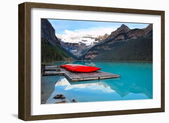 Canoes of Lake Louise, Alberta, Canada-George Oze-Framed Photographic Print