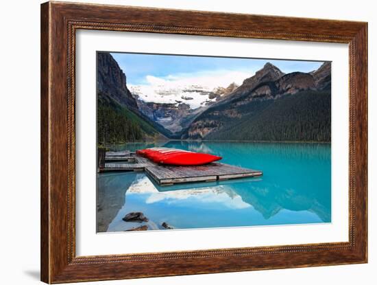 Canoes of Lake Louise, Alberta, Canada-George Oze-Framed Photographic Print